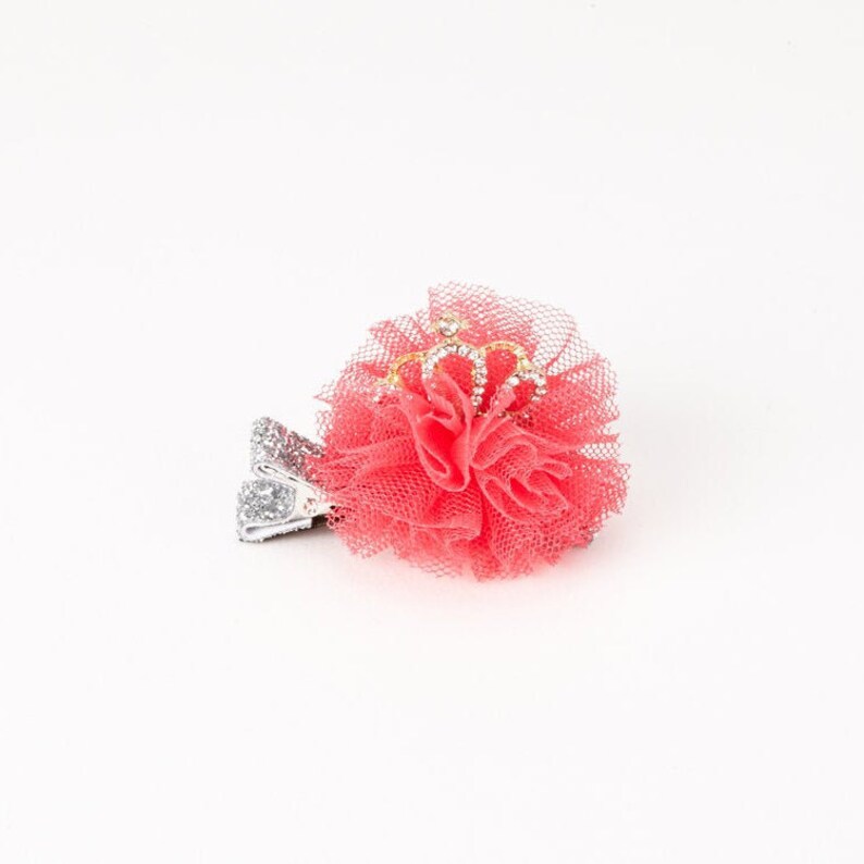 MINI Rhinestone Crown Tulle Blossom Hair Clip