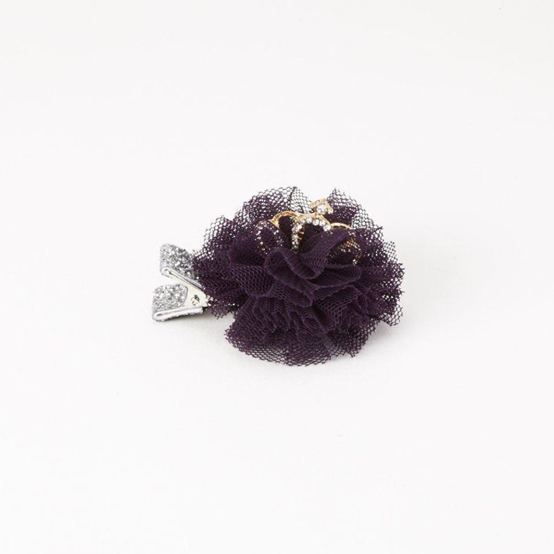 MINI Rhinestone Crown Tulle Blossom Hair Clip