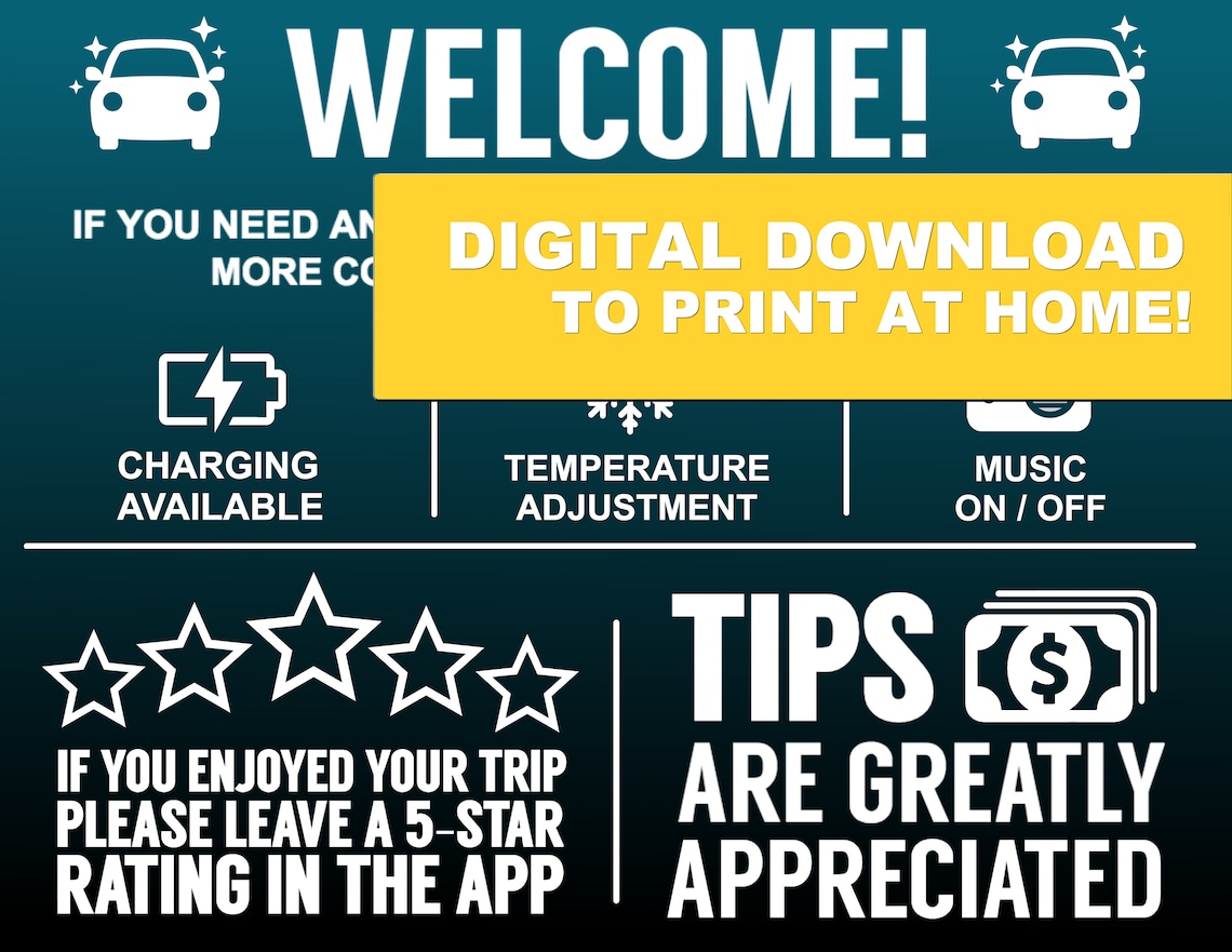 Uber Lyft Rideshare Tip Sign In TEAL Etsy Uber Lyft Rideshare Tip Sign In TEAL Etsy