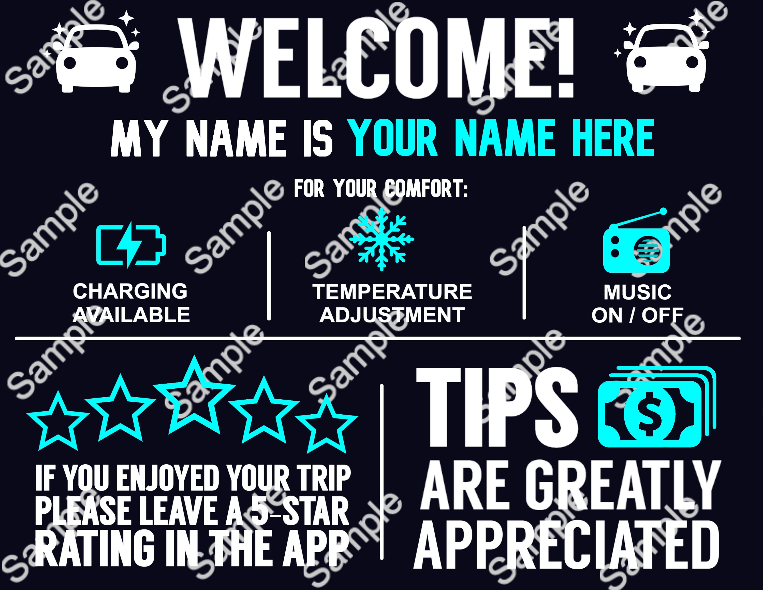 printable uber tip sign with name - digital file - etsy