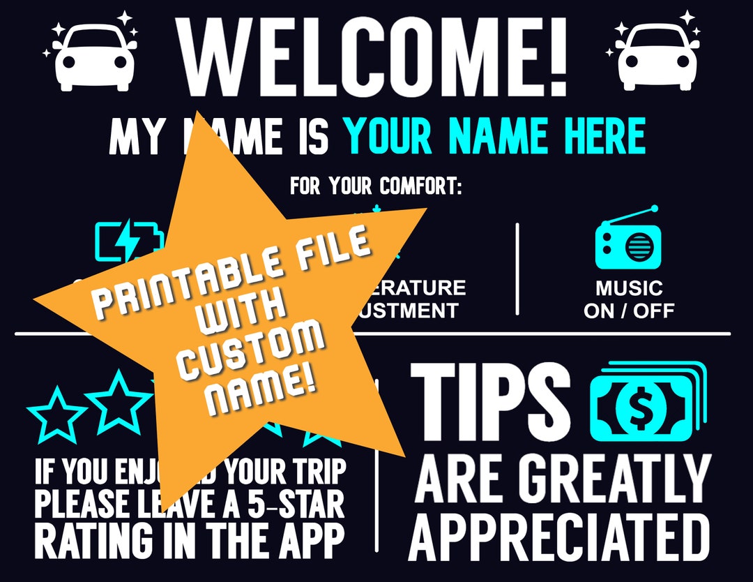 PRINTABLE Uber Tip Sign With Name - DIGITAL FILE - Etsy