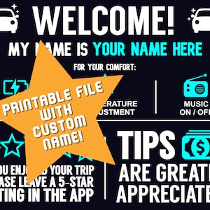 PRINTABLE Uber Tip Sign with name - DIGITAL FILE