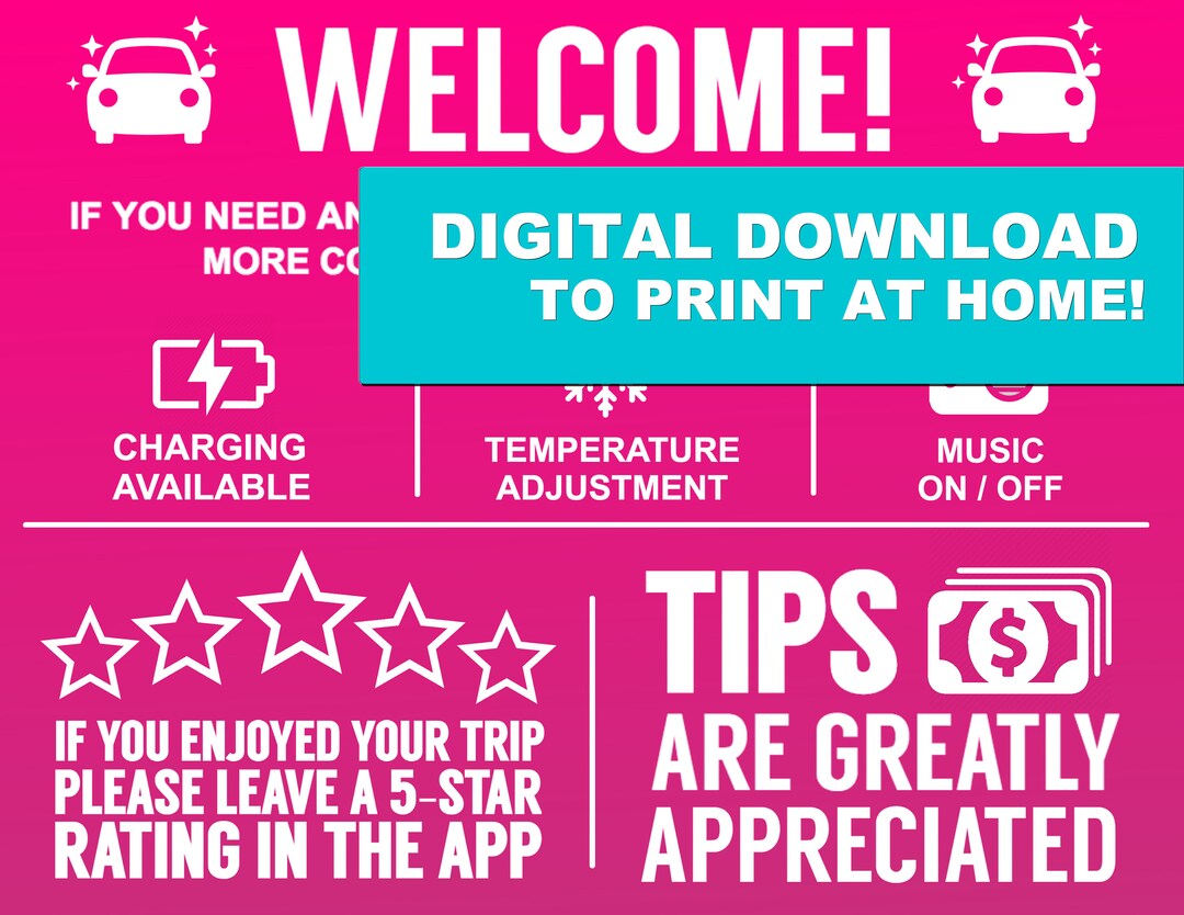 Lyft Uber Rideshare Tip Sign in PINK - Etsy lyft-uber-rideshare-tip-sign-in-pink-etsy