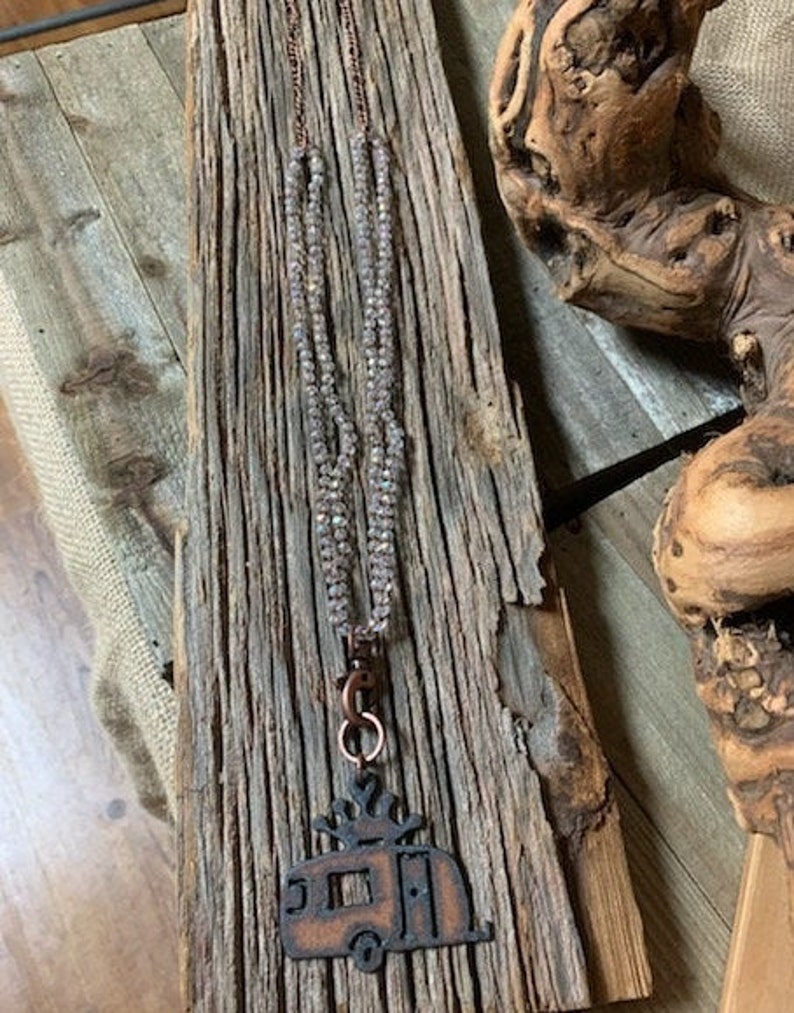 long boho camper necklace, rustic camper necklace