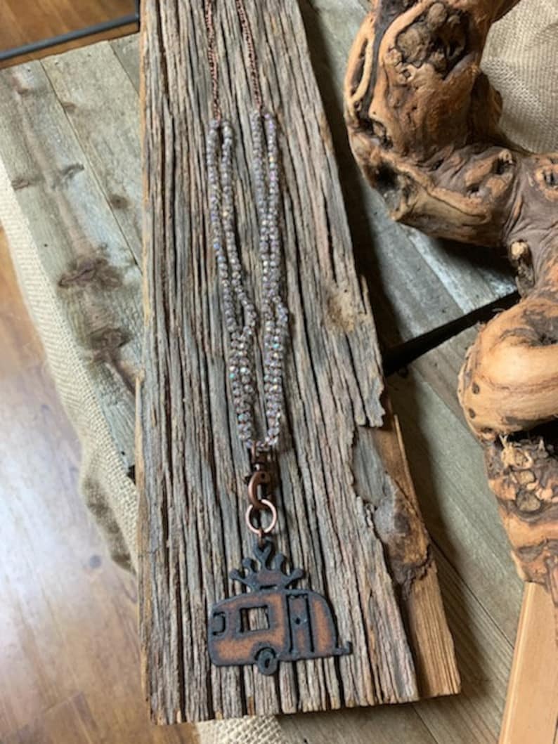 long boho camper necklace, rustic camper necklace