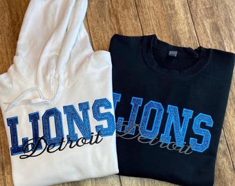 Custom, personalized Embroidered Sweatshirt Team Pride DETROIT football Dance Cheer Basketball Hockey Baseball Softball gymnastics soccer