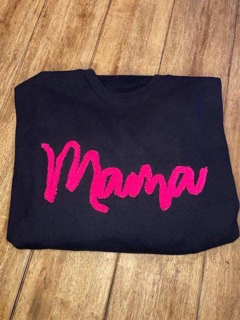 Custom Embroidered Chenelle Yarn Sweatshirt - Mama, Sports Team