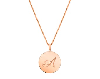 14k Solid Rose Gold Charm Anhänger (Large / 18 mm) | Initial Gravur | Anhänger NUR Kreis Disc Münze Weihnachten Jahrestag Geburtstag Geschenk