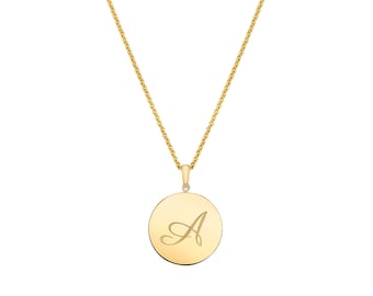 14k Solid Yellow Gold Charm Pendant (średni/15 mm) | Grawerowanie inicjałów | Wisiorek TYLKO Circle Disc Moneta Boże Narodzenie Rocznica Urodziny Prezent
