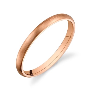 14k Rose Gold Band (2mm THIN) | CLASSIC DOME | Matte Brushed | Comfort Fit | Men&#39;s Women&#39;s Wedding Ring Pink Simple Thin