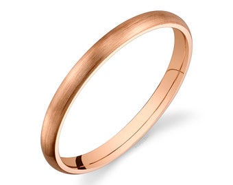 14k Rose Gold Band (2mm THIN) | CLASSIC DOME | Matte Brushed | Comfort Fit | Men's Women's Wedding Ring Pink Simple Thin