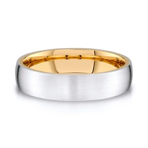14k 2-Tone White & Yellow Gold Band (5mm) | LOW DOME | Matte Brushed | Comfort Fit | Men&#39;s Women&#39;s Wedding Ring Inside European