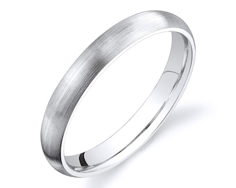 14k White Gold Band (3mm) | CLASSIC DOME | Matte Brushed | Comfort Fit | Men's Women's Wedding Ring