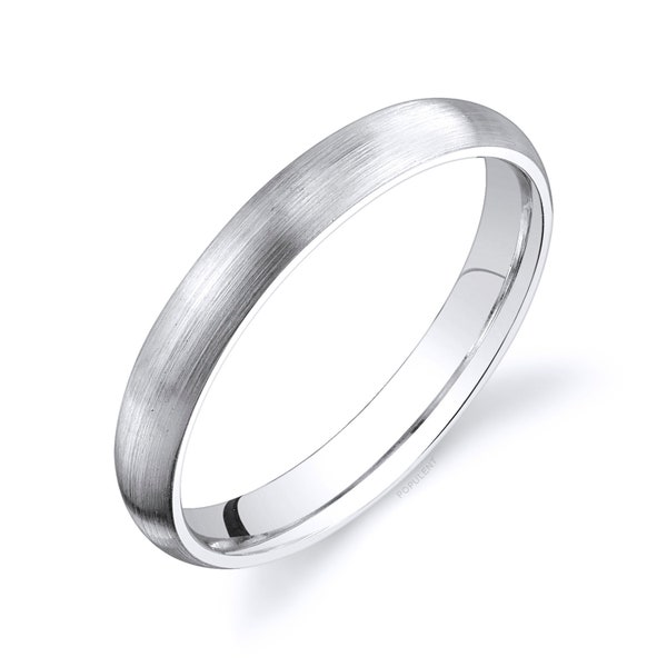 14k White Gold Band (3mm) | CLASSIC DOME | Matte Brushed | Comfort Fit | Men's Women's Wedding Ring