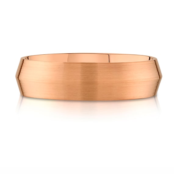 14k Rose Gold Band (6mm) KNIFE EDGE Matte Brushed Comfort