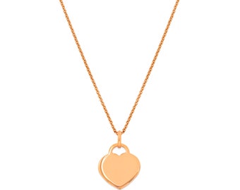 14k Solid Rose Gold Heart Charm Pendant (14x13mm) | Initial Engraving | Pendant ONLY Christmas Anniversary Birthday Gift