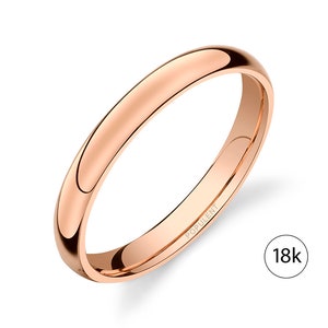 18k Rose Gold Band (3mm) | CLASSIC DOME | Polished | Comfort Fit | Men&#39;s Women&#39;s Wedding Ring Pink Simple