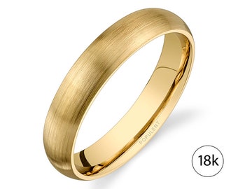 18k Yellow Gold Band (4mm) | CLASSIC DOME | Matte Brushed | Comfort Fit | Men's Women's Wedding Ring