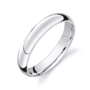 14k White Gold Band (4mm) | CLASSIC DOME | Polished | Comfort Fit | Men's Women's Wedding Ring Simple