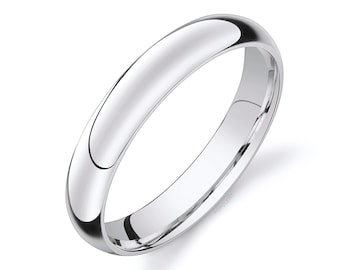 May include: A simple, polished silver wedding band.