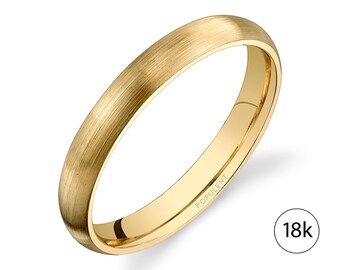 18k Gelbgoldband (3mm) | CLASSIC DOME | Matte gebürstete | Comfort Fit | Herren Damen Ehering