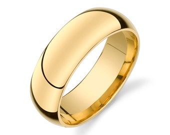 14k Yellow Gold Band (8mm) | CLASSIC DOME | Polished | Comfort Fit | Men's Women's Wedding Ring Simple