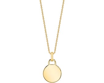 14k Solid Yellow Gold Round Charm Pendant (11mm) | Initial Engraving | Pendant ONLY Circle Disc Coin Christmas Anniversary Birthday Gift