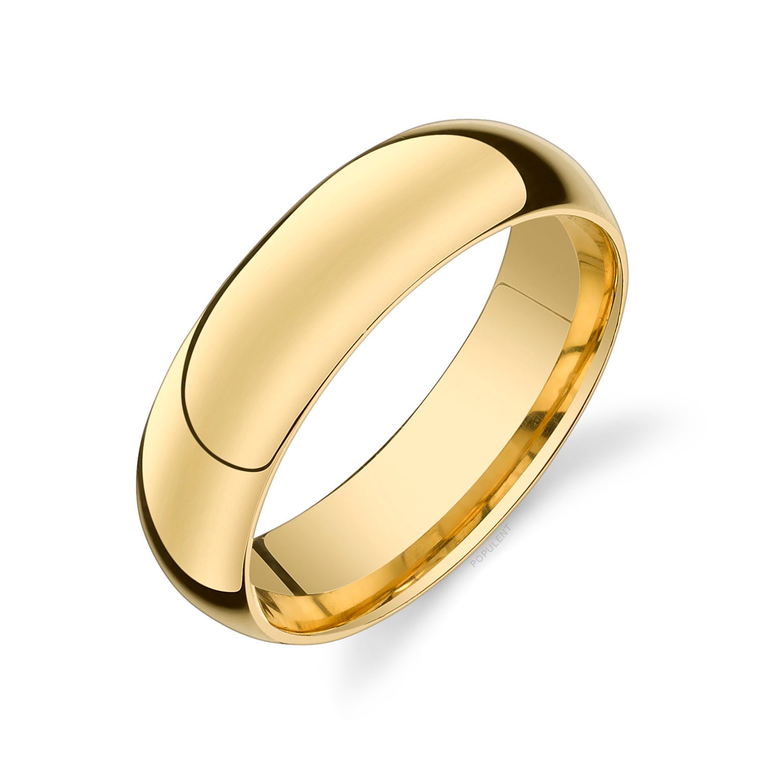 Plain Wedding Band Solid 14k Yellow Gold Dome Ring Milgrain Edge Polish Men 6 mm 
