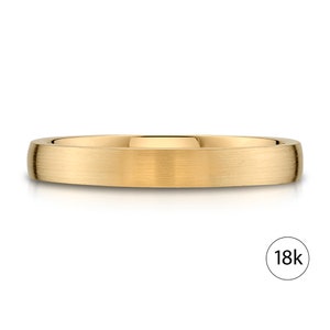 18k Yellow Gold Band (3mm) | LOW DOME | Matte Brushed | Comfort Fit | Men&#39;s Women&#39;s Wedding Ring European