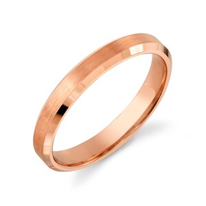 14k Rose Gold Band (3mm) | BEVELED EDGE | Matte Brushed | Comfort Fit | Men&#39;s Women&#39;s Wedding Ring