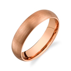 14k Rose Gold Band (5mm) | CLASSIC DOME | Matte Brushed | Comfort Fit | Men's Women's Wedding Ring Pink Simple