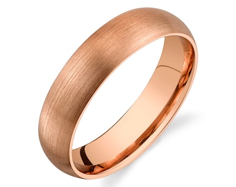 14k Rose Gold Band (5mm) | CLASSIC DOME | Matte Brushed | Comfort Fit | Men's Women's Wedding Ring Pink Simple