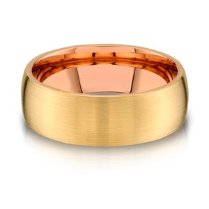 14k 2-Tone Yellow & Rose Gold Band (8mm) | LOW DOME | Matte Brushed | Comfort Fit | Men&#39;s Women&#39;s Wedding Ring Inside European