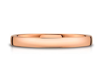 14k Rose Gold Band (2.5mm THIN) | LOW DOME | Polished | Comfort Fit | Men's Women's Wedding Ring Pink Simple Thin European