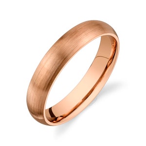 14k Rose Gold Band (4mm) | CLASSIC DOME | Matte Brushed | Comfort Fit | Men&#39;s Women&#39;s Wedding Ring Pink Simple