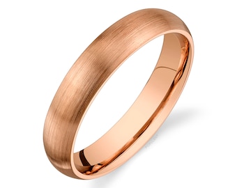 14k Rose Gold Band (4mm) | CLASSIC DOME | Matte Brushed | Comfort Fit | Men's Women's Wedding Ring Pink Simple