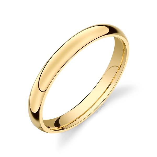 14k Yellow Gold Band (3mm) | CLASSIC DOME | Polished | Comfort Fit | Men's Women's Wedding Ring Simple