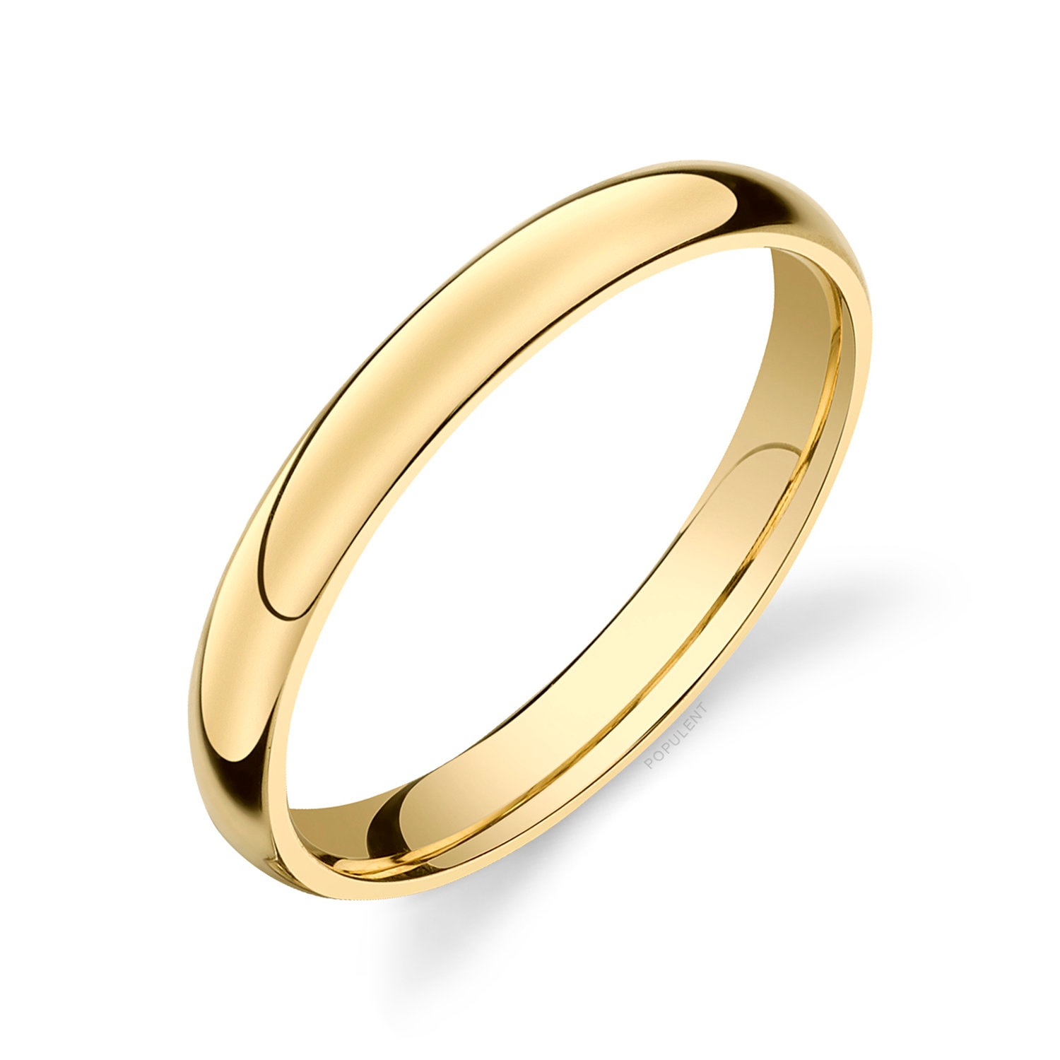 14k Yellow Gold Band (3mm) CLASSIC DOME Polished Comfort Fit Men's Women's Wedding Ring Simple