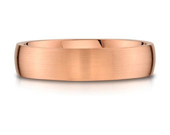 14k Rose Gold Band (5mm) | LOW DOME | Matte Brushed | Comfort Fit | Men's Women's Wedding Ring Pink Simple European