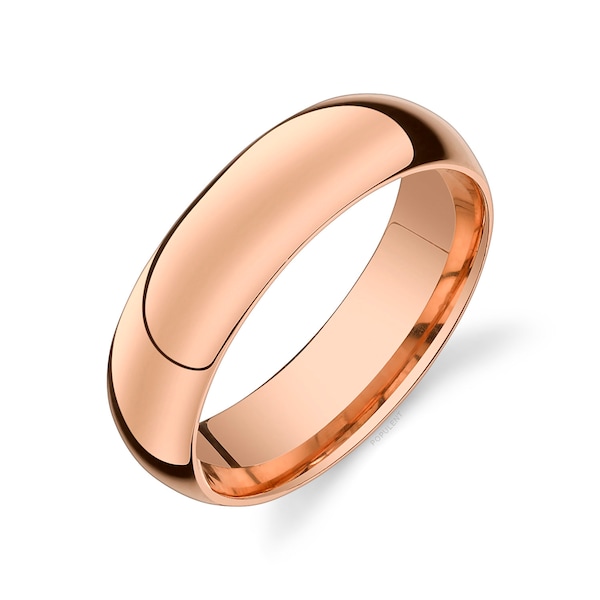 14k Rose Gold Band (6mm) | CLASSIC DOME | Polished | Comfort Fit | Men's Women's Wedding Ring Pink Simple