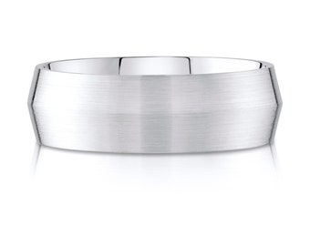 Jonc en or blanc 14 carats (8 mm) | BORD DE COUTEAU | Brossé mat | Coupe confortable | Alliance homme femme