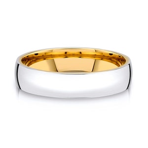 14k 2-Tone White & Yellow Gold Band (5mm) | LOW DOME | Polished | Comfort Fit | Men&#39;s Women&#39;s Wedding Ring Inside European