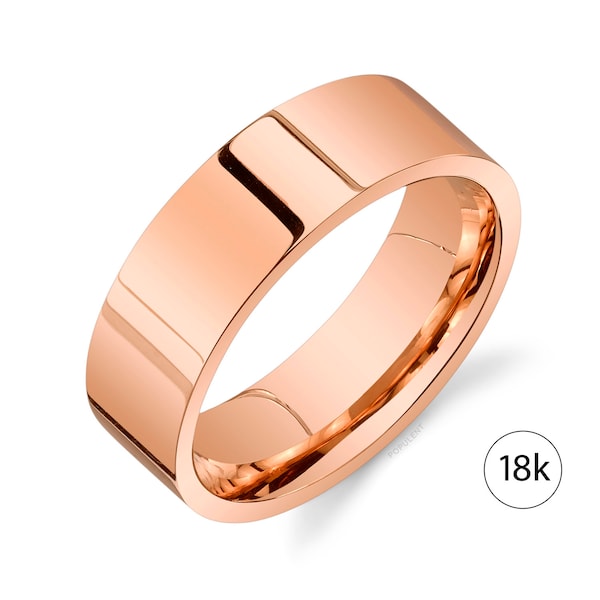 18ct Rose Gold 7mm Flat Shape (Comfort Fit) Super Heavy Weight Wedding Ring