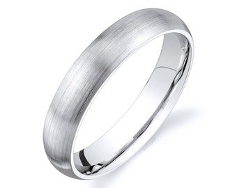 14k White Gold Band (4mm) | CLASSIC DOME | Matte Brushed | Comfort Fit | Men's Women's Wedding Ring