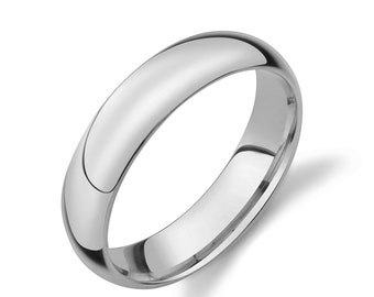 May include: A simple, polished silver wedding band.