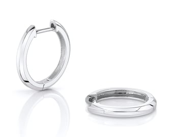 14k White Gold Huggies (LARGE/15mm) | Pair | Solid Gold Modern Hoop Earrings