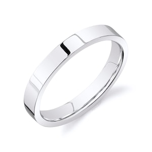 14k White Gold Band (3mm) | FLAT | Polished | Comfort Fit | Men&#39;s Women&#39;s Wedding Ring Cigar Band Thin