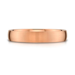 14k Rose Gold Band (4mm) | LOW DOME | Matte Brushed | Comfort Fit | Men&#39;s Women&#39;s Wedding Ring Pink Simple European