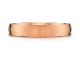 14k Rose Gold Band (4mm) | LOW DOME | Matte Brushed | Comfort Fit | Men's Women's Wedding Ring Pink Simple European