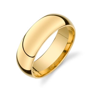 14k Yellow Gold Band (7mm) | CLASSIC DOME | Polished | Comfort Fit | Men&#39;s Women&#39;s Wedding Ring Simple